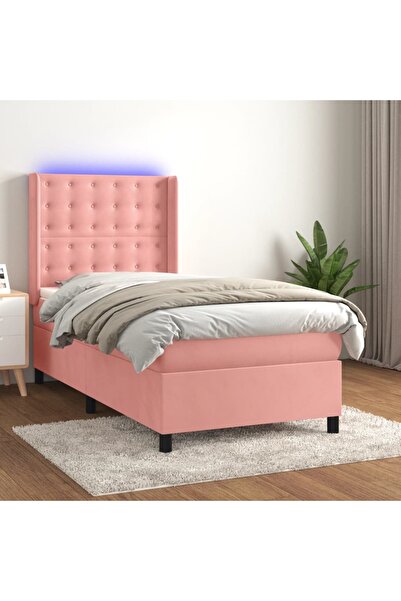 Concept Pat cu arcuri, saltea și LED, roz, 90x190 cm, catifea