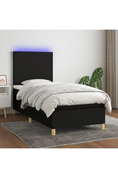 Concept Pat cu arcuri, saltea și LED, negru, 90x190 cm, textil