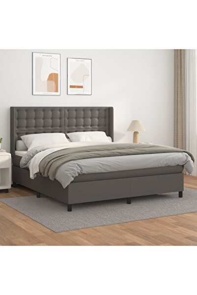 Concept Pat box spring cu saltea, gri, 180x200 cm, piele ecologică
