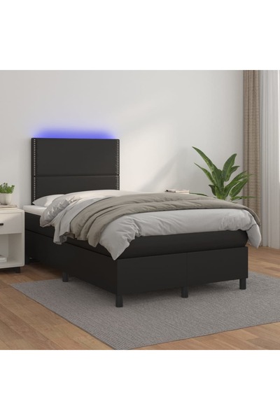 Concept Pat cu arcuri, saltea și LED, negru, 120x200cm, piele ecologică