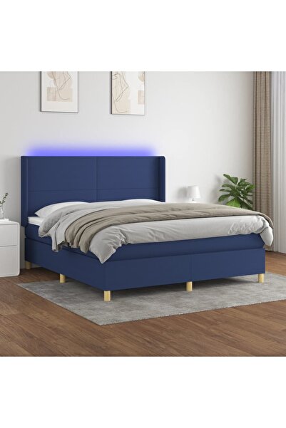 Concept Pat cu arcuri, saltea și LED, albastru, 180x200 cm, textil