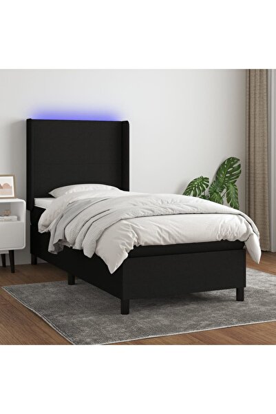 Concept Κρεβάτι με ελατήρια, στρώμα και LED, μαύρο, 90x200 cm, ύφασμα