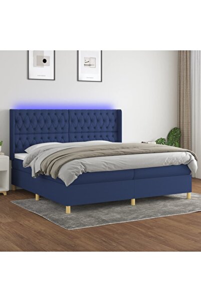 Concept Pat cu arcuri, saltea și LED, albastru, 200x200 cm, textil