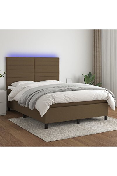 Concept Pat cu arcuri, saltea și LED, maro închis, 140x200 cm, textil