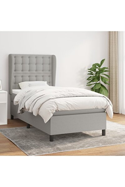 Concept Pat box spring cu saltea, gri deschis, 90x200 cm, textil