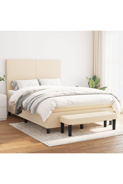 Concept Κρεβάτι Continental με στρώμα, κρεμ, 140x200 cm, ύφασμα