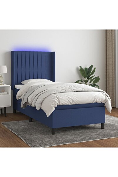 Concept Pat cu arcuri, saltea și LED, albastru, 90x190 cm, textil