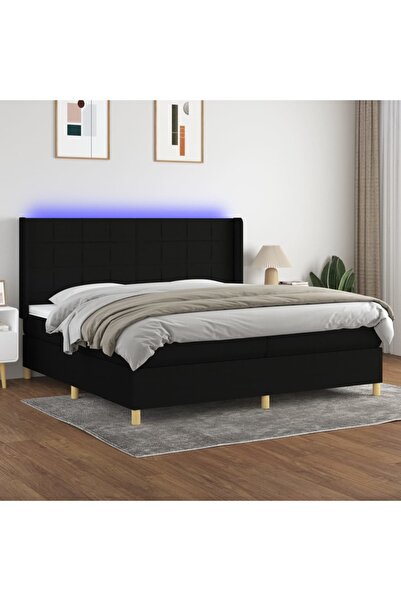 Concept Pat cu arcuri, saltea și LED, negru, 200x200 cm, textil