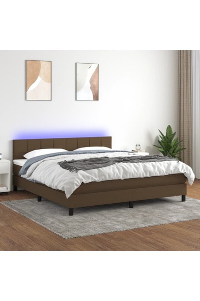 Concept Pat cu arcuri, saltea și LED, maro închis, 180x200 cm, textil