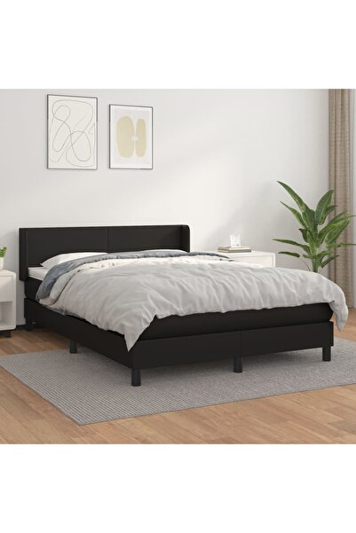 Concept Pat box spring cu saltea, negru, 140x190 cm, piele ecologică