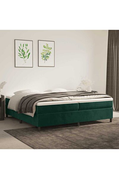 Concept Pat box spring cu saltea, verde închis, 200x200 cm, catifea