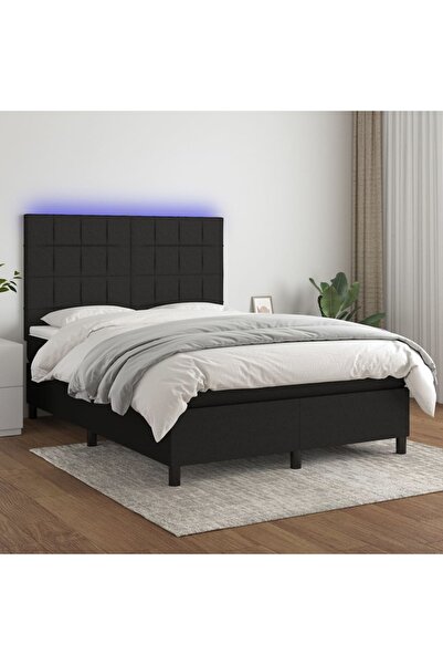 Concept Κρεβάτι με ελατήρια, στρώμα και LED, μαύρο, 140x190 cm, ύφασμα