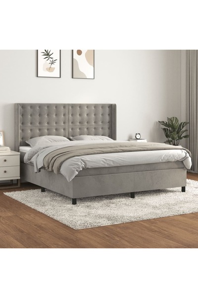 Concept Pat box spring cu saltea, gri deschis, 160x200 cm, catifea