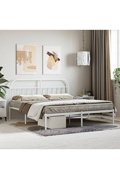 Concept Μεταλλικό σκελετό κρεβατιού με κεφαλάρι, λευκό, 180x200 εκ.