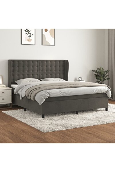 Concept Pat box spring cu saltea, gri închis, 160x200 cm, catifea