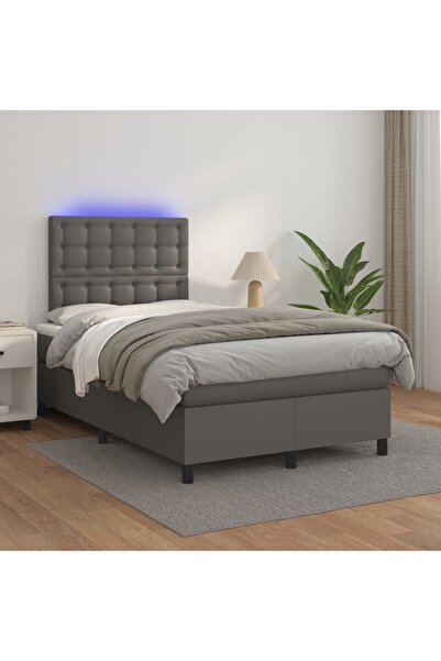 Concept Κρεβάτι με ελατήρια, στρώμα και LED, γκρι, 120x200 cm, οικολογικό Δερ...
