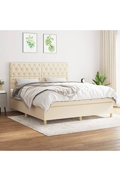 Concept Pat box spring cu saltea, crem, 160x200 cm, material textil