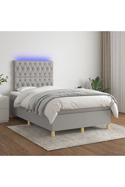 Concept Pat cu arcuri, saltea și LED, gri deschis, 120x200 cm, textil