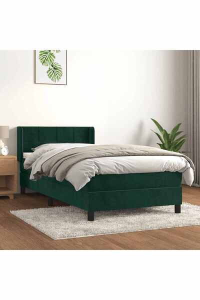 Concept Pat box spring cu saltea, verde închis, 80x200 cm, catifea