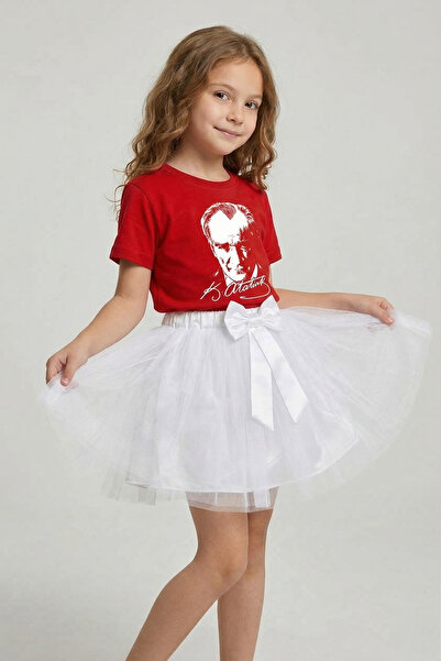 nacar çarşı Tricou roșu cu mânecă scurtă pentru fete, fustă tutu albă, 23 apr...