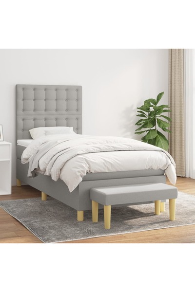 Concept Pat box spring cu saltea, gri deschis, 90x200 cm, textil