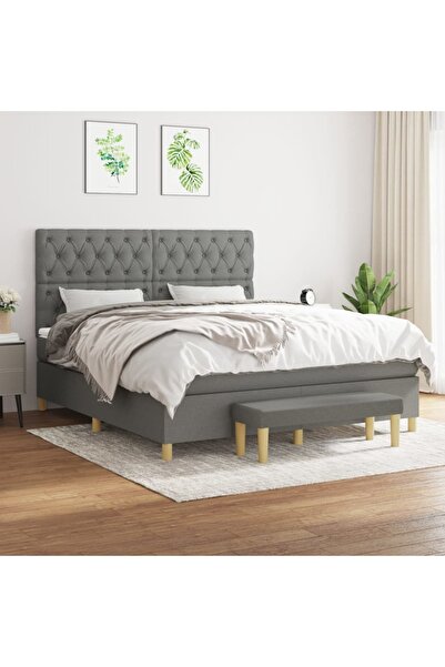 Concept Κρεβάτι Continental με στρώμα, σκούρο γκρι, 160x200 cm, ύφασμα