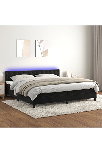Concept Κρεβάτι με ελατήρια, στρώμα και LED, μαύρο, 200x200 cm, Βελούδο