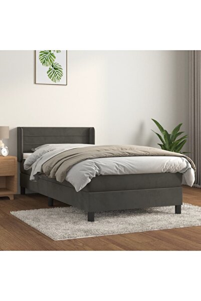 Concept Pat box spring cu saltea, gri închis, 80x200 cm, catifea