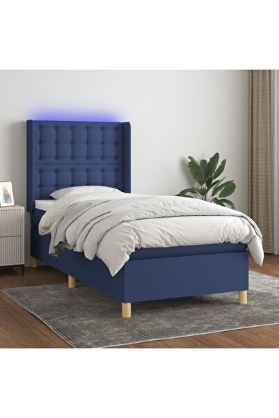 Concept Κρεβάτι με ελατήρια, στρώμα και LED, μπλε, 90x190 cm, ύφασμα