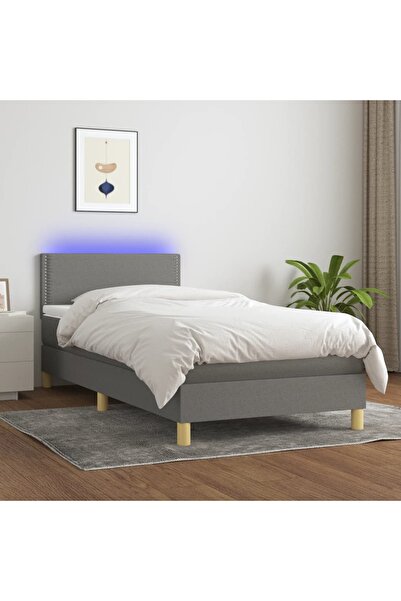 Concept Κρεβάτι με ελατήρια, στρώμα και LED, σκούρο γκρι, 80x200 cm, ύφασμα
