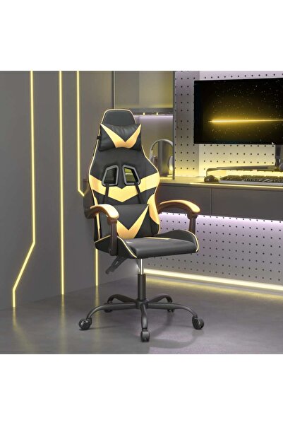 Concept Καρέκλα gaming, μαύρη και χρυσή, οικολογικό Δερμάτινο