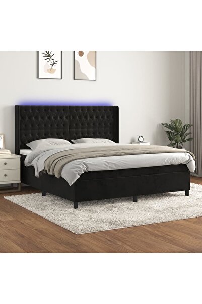 Concept Κρεβάτι με ελατήρια, στρώμα και LED, μαύρο, 180x200 cm, Βελούδο