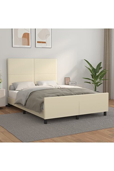 Concept Cadru de pat cu tăblie, crem, 140x190 cm, piele ecologică