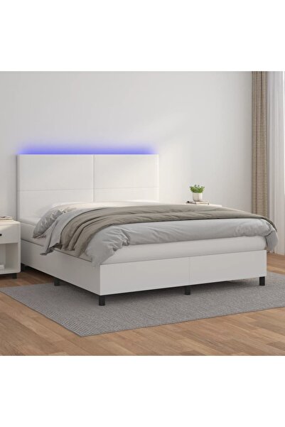 Concept Κρεβάτι με ελατήρια, στρώμα και LED, λευκό, 180x200 cm, οικολογικό Δε...