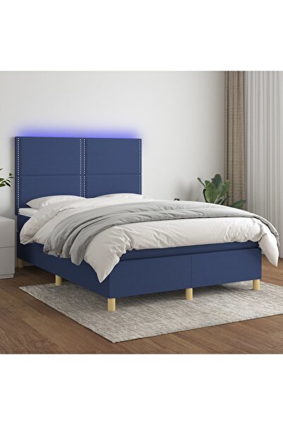 Concept Pat cu arcuri, saltea și LED, albastru, 140x190 cm, textil