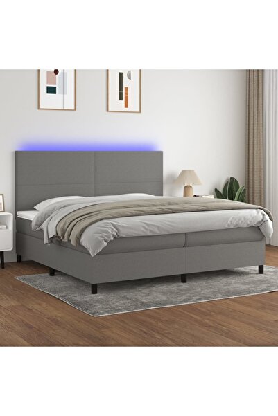 Concept Pat cu arcuri, saltea și LED, gri închis, 200x200 cm, textil