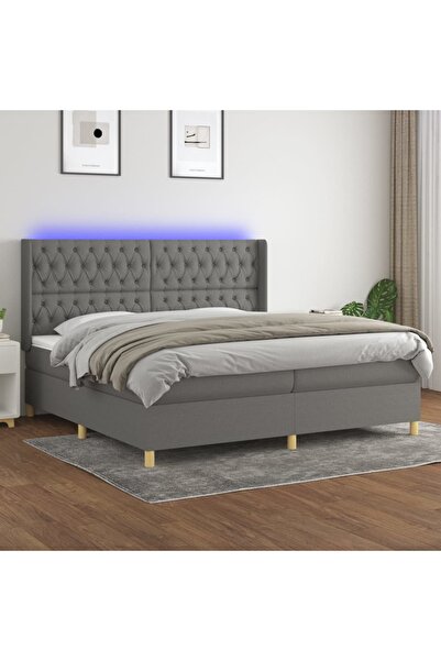 Concept Κρεβάτι με ελατήρια, στρώμα και LED, σκούρο γκρι, 200x200 cm, ύφασμα