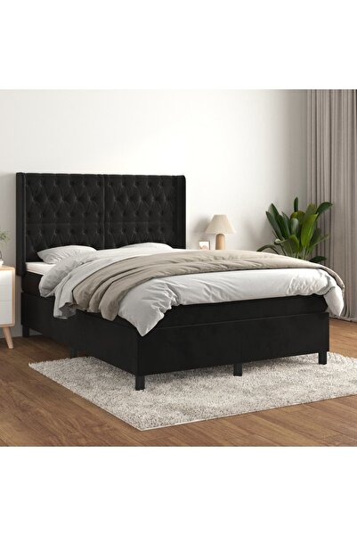 Concept Pat box spring cu saltea, negru, 140x190 cm, catifea