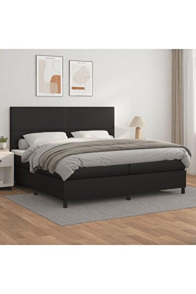 Concept Pat box spring cu saltea, negru, 200x200 cm, piele ecologică