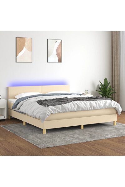 Concept Pat cu arcuri, saltea și LED, crem, 160x200 cm, textil