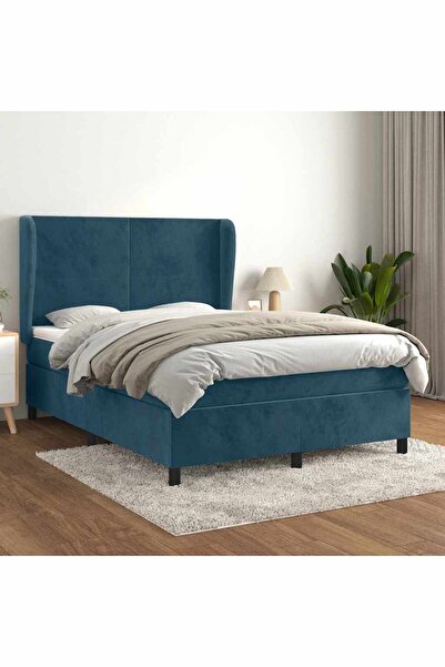 Concept Pat box spring cu saltea, albastru închis, 140x190 cm, catifea