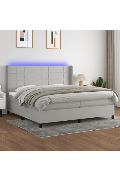 Concept Pat cu arcuri, saltea și LED, gri deschis, 200x200 cm, textil