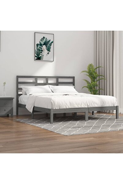 Concept Σκελετός κρεβατιού, γκρι, 200x200 εκ., μασίφ ξύλο