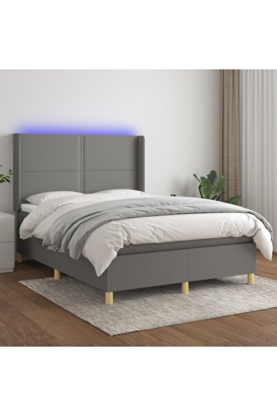 Concept Κρεβάτι με ελατήρια, στρώμα και LED, σκούρο γκρι, 140x190 cm, ύφασμα