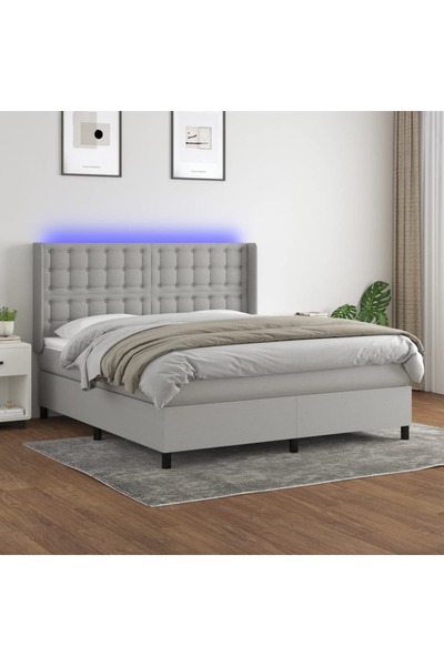 Concept Κρεβάτι με ελατήρια, στρώμα και LED, ανοιχτό γκρι, 180x200 cm, ύφασμα