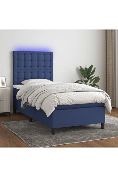 Concept Pat cu arcuri, saltea și LED, albastru, 90x190 cm, textil