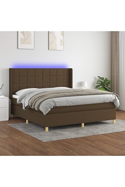 Concept Pat cu arcuri, saltea și LED, maro închis, 180x200 cm, textil