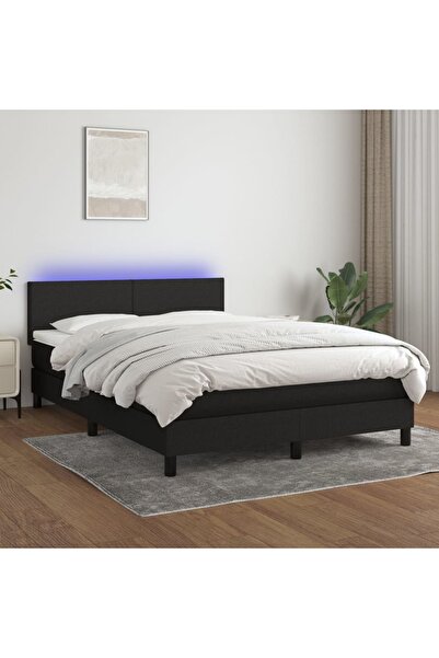 Concept Pat cu arcuri, saltea și LED, negru, 140x190 cm, textil