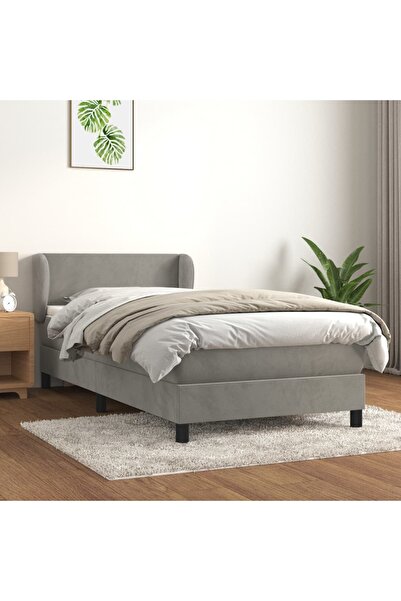 Concept Pat box spring cu saltea, gri deschis, 100x200 cm, catifea
