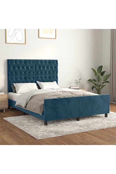 Concept Σκελετός κρεβατιού με κεφαλάρι, σκούρο μπλε, 140x190 εκ., Βελούδο